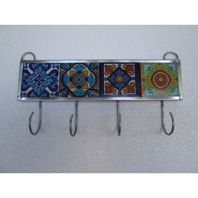 TALAVERA TILE KEY HOLDER mexican handmade wall hanging key hook folk art   173286031570